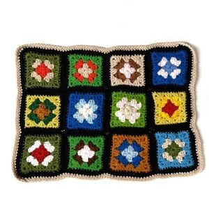 Vintage Granny Square Crocheted 19.5” x 14.5”